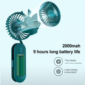 【SG Stock】 2000mAh Foldable Minifan Small Handheld Portable Fan Rechargeable USB Charging Neck Hanging Fan Desk Fan Strong Wind Long Lasting Cleanable Grille for Home Office School