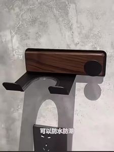 AE Walnut wood hair dryer holder no-drill bathroom storage rack for combs toothpaste and razors