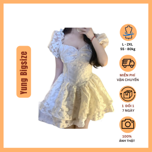 Đầm váy nữ Bigsize dự tiệc dáng xòe trắng họa tiết nổi 55-90kg