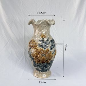 Có video - Lọ hoa sen rạn nổi miệng lượn (hàng VIP)