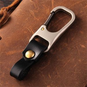 RIN9353 Gift For Man Metal Genuine Leather Bag Charms Key Ring Business Car Key Holder Keys Organizer Car Keychain Leather Keychain