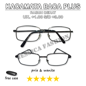 Kacamata Super Fokus Rabun Dekat PLUS Untuk ORANGTUA PRIA WANITA Bingkai Besi Warna Hitam Kilap Ada Nosepad - FREE CASE