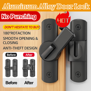 ✨HOT SALE✨[Anti-Theft No Drill Installation] Aluminum Alloy Door Lock Latch/Aluminum door locks without drilling fittings/Rustproof Furniture Nopunch Aluminum Alloy Door Buckle