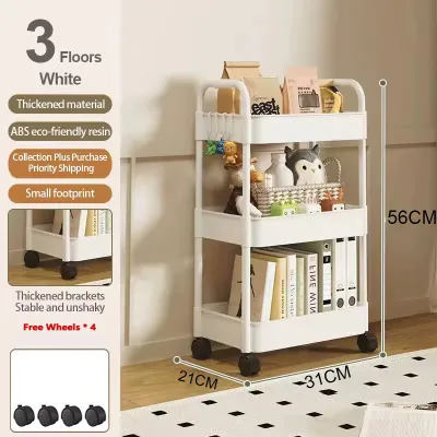 3/4/5 Tier Moving Trolley Bookshelf Kitchen Storage Rack Kitchen Corner Narrow Slit Storage Cabinet Home Organizer#XTC02#XTC