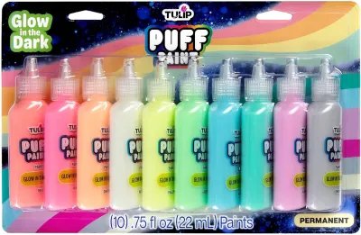 Authentic Tulip Puff Paint Glow in the Dark Colors 10-pack Multi-Surface Premium Quality Non toxic & Waterproof Craft Paint Permanent on Fabric