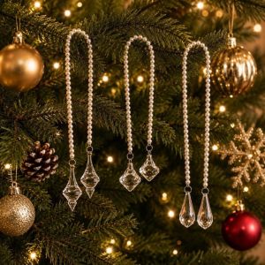 STATIONERY U Shaped Christmas Pearl Crystal Ornament Delicate Decorative Christmas Tree Pendant Elegant Lightweight Imitation Pearl Pendant for Holiday Party