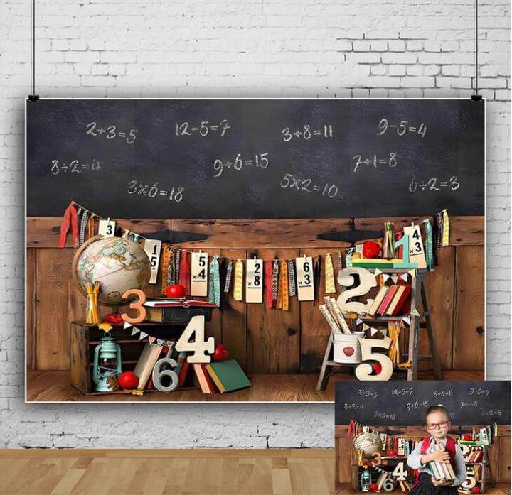 5x3ft Back to School Backdrop for Photography Vintage Classroom Math Problem On Blackboard Background Classmate Teachers Students Kids Backdrop for Shooting Vinyl