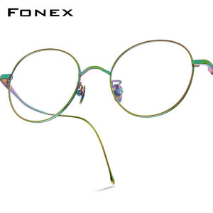 FONEX Titanium Glasses Frame Women Brand Design Retro Vintage Round Eyeglasses Full-Rim Japanese High-Quality Ultralight Custom Optical Eyewear 8558