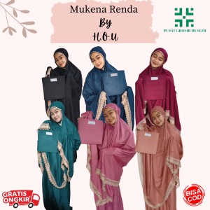 HOU - Mukena Dewasa Traveling Katun Renda Bordir Free Tas
