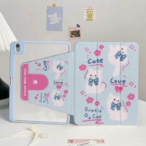 เคสiPad Gen10 cute แมวขาว Air6 พับสามทบ  blue หมุน 360 for iPad Air7 Gen11 Gen9 Air5 Air3