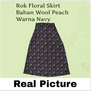 Rok Wanita Floral Skirt A Line/Bahan Wool Peach Ad 2 Ukuran L-XL/Rok Wanita Korean Style/Rok Wanita Maxi/Rok Wanita Motif Bunga