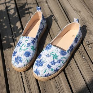 Large Size Rope Woven Multi-Color Slip-On Loafers Flat Lightweight Denim Casual Shoes