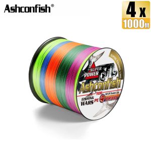 Ashconfish 4 Strands 1000M Braided Fishing Line PE Line Multicolor Camouflage Blue/Green Camo Line 2-80LB