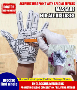 Men & Women Meridian Acupoint Massage Gloves: Illustrated Human Body Chinese Massage Gloves