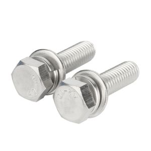 304 Stainless Steel SEM External Hex Hexagon Head Screws M10 M12 Flat Washer Spring Split Elastic Gasket Assemble Bolts