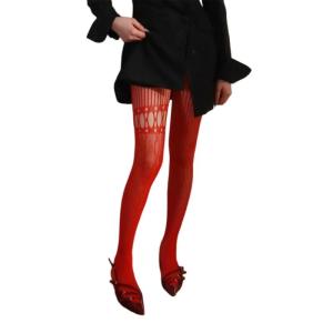 Women Japanese Hollowed Fishent Pantyhose Stockings Aesthetic Asymmetrical Lace Patchwork Patterned Sheer Tights