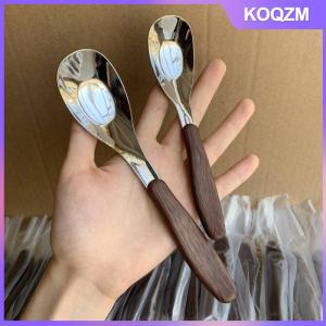 KOQZM Stainless Steel Spoon With Imitation Wood Grain Handle Home Kitchen Tableware Dinnerware Dinner Dessert Rice Soup Spoons Gadgets