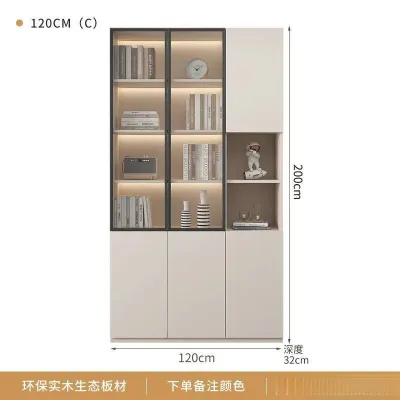 UrbanSpace SG- Cabinet Solid Wood Bookcase With Integrated Glass Doors Dustproof Living Room Floor-standing Display Cabinet Custom-made Home Cabinet
