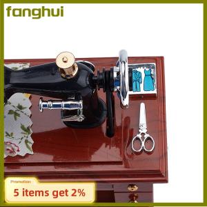 fanghui Sewing Machine Music Box Retro Sewing Clockwork Home Crafts Decoration Gift