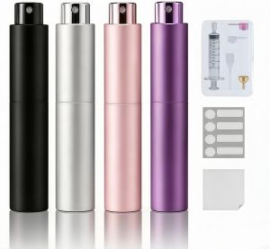Bộ 4 chai xịt nước hoa du lịch 10ml có thể đổ thêm nước hoa chai xịt nước hoa dạng phun bình xịt rỗng dụng cụ xịt nhỏ gọn vật dụng cần thiết cho du lịch dành cho nam và nữ (màu đen).
