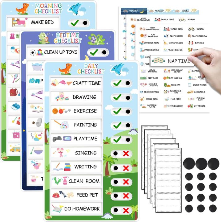 3 In 1 Bedtime/Morning/Daily Chore Chart For Kids, Magnetic Routine ...