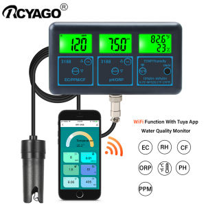 RCYAGO Bộ Điều Khiển Nước Thông Minh 7 Trong 1 Tuya App Bộ Điều Khiển PH/EC/ORP/TDS/CF/Độ Ẩm/Nhiệt Độ Cho Bể Cá Ao Cá Thủy Canh Ruộng Lúa Phòng Thí Nghiệm Nước