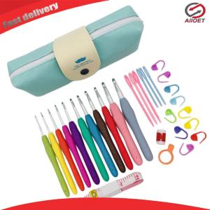 【Alloet】 Yarn Knitting Needles with Case Colorful Crochet Hooks Kit Crochet Hooks Set Ergonomic Handle 11 Sizes for Mom Grandma Gifts