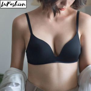 Lufashion Seamless Thin Bra Solid Cotton Comfortable Gathered Sleep Girl Student Underwear