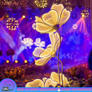 Wedding Props Peony Flower Petals Wedding Road Leads Lace Luminous Wrought Iron Stage Lighting Scene Warm Lighting