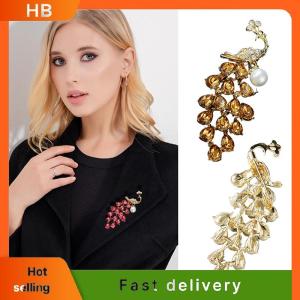 HB Fashion Crystal Pearl Peacock Brooches For Women Clothing Coat Party Accessories Gifts