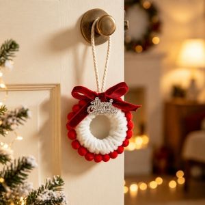 OOC Handmade Christmas Wreath Pendant with Bell Plush Christmas Wreath Ornament Merry Christmas Exquisite Christmas Hanging Decoration Christmas Tree