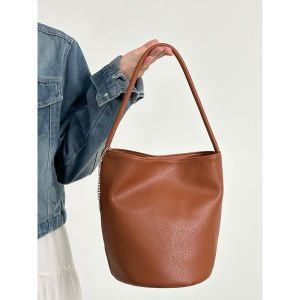 Soft leather bucket basket bag for women 2026 New summer handbag niche shoulder bag commuter bag