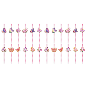 24pcs Biodegradable Butterfly Paper Straw for Kids and Adults Colorful Drinking Straw Anniversary Parties Supplies
