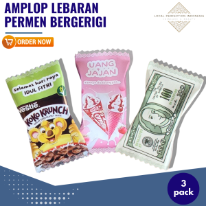 Amplop Lebaran Lucu Unik 2025 Motif Permen Bergerigi Amplop Viral Terbaru 3 Pack Isi 30Lembar