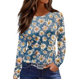 [Local Stock] ZEEMIN Autumn Floral 3d Print Long SleeveT-Shirt Casual Womens Clothing Long Sleeve T-shirt Fashion Casual Oversized Tops Tees Female