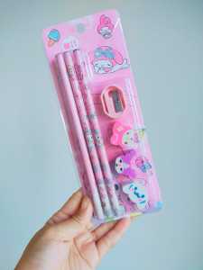 PENSIL SET SANRIO KUROMI CHINAMOROL MELODY - SET ALAT TULIS 6 IN 1 SANRIO ATK Set Kuromi and Friends