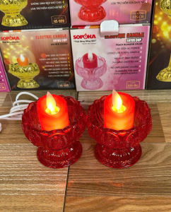 1Cặp Đèn Thờ Cốc Nến Hoa sen  điện 220 v  Không Khói Chính Hãng Sopoka .