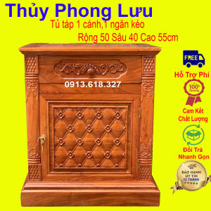 Tủ táp đầu giường 1 cánh kéo khóa gỗ hương cao 55x50x40cm