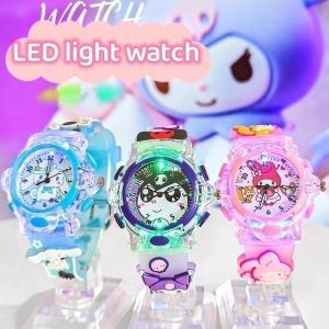 Sanrio Hello Kitty Watch Cartoon My Melody Kuromi Colorful Luminous Student Quartz Pointer Digital Watches Kids Holiday Gifts
