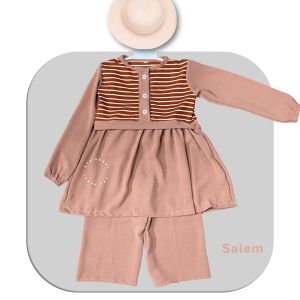 One Set Tunik Anak Perempuan Motif Salur usia 3 -12 Tahun