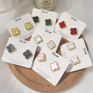 BESFOME 18k Gold Plated Classic Fashion S925 Silver Four Leaf Clover Earrings