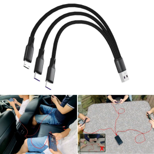 Multi USB Charging Cable 5V  3-in-1 Data Sync Cord with Dual Type -C/Micro-USB Port for Cell Phones/Tablets