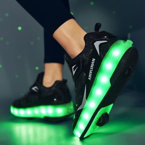 Giày Thể Thao Phiên Bản Học Sinh Bốn Bánh Giày Thể Thao Đôi Giày Trượt Patin Giá Rẻ Giày Trượt Patin Trẻ Em Nam Nữ Giày Bay Có Bánh Xe