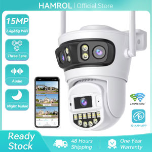 Hamrol 15MP Three Lens Three Screen 5G&2.4HZ PTZ WiFi IP Camera Motion Detection Wireless CCTV O-KAM