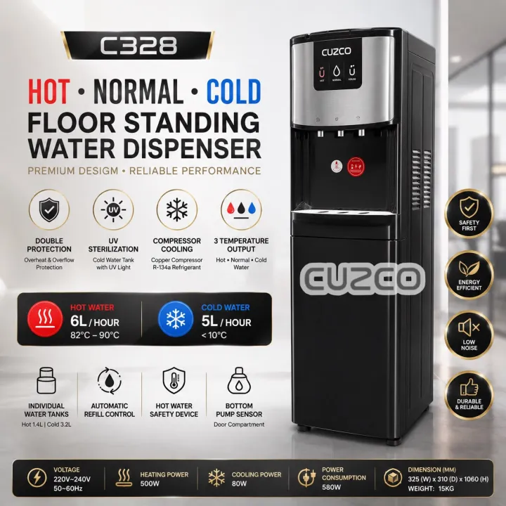 CUZCO C328 Bottom Load Floor Standing Water Dispenser /Bottle Type Water Dispenser, Compressor Cooling System