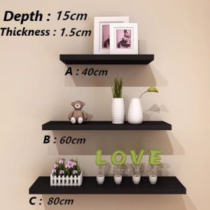 ✨Local spot goods✨40/60/80cm(1.6cm Thickness) Sky Floating Wall Shelve Home Living Wall Shelf Rak Hiasan Dinding Black White