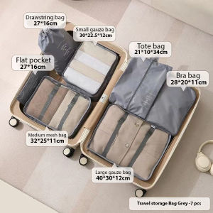 7in1 Travel Luggage Organizer Storage Bags Compression Fashion Suitcase Packing Cubes with Zipper Waterproof Heavy-duty Dustproof Cosmetic Wash Trolley Travel Bags Thickened Laundry Pouch Organizer Travel Storage Bags for Carry On Clothes Shoes Toiletry