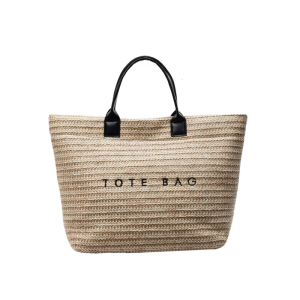 Women Commuting Bag Handwoven Beach Bag Letter Print Handbag Straw Top Handle Bag Large Capacity Vacation Bag