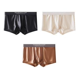 ZEEMIN 3PCS/Pack Luxury Ice Silk Satin-like Boxers Summer Smooth Cool Solid Mens Underpants Breathable Mesh Crotch Panties Underwear