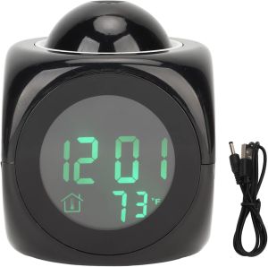 Projection Clock Digital Voice Report Alarm Adjustable Angles Built in Loudspeakers Large Control Buttons Loud Sound Lightweight Temperature Display Clock for Bedroom